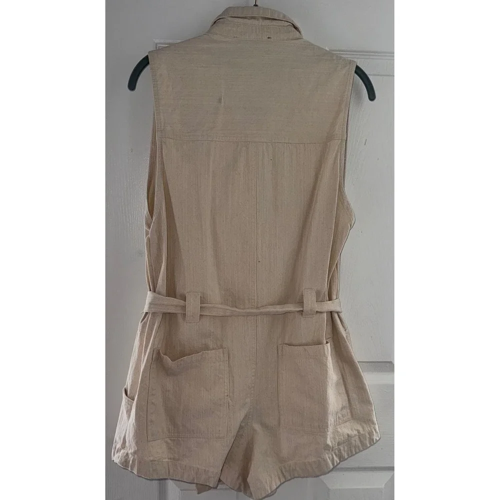 Kittenish Women's Beige Utility Romper Belted Button Front Sleeveless Size M 188 - Picture 9 of 13